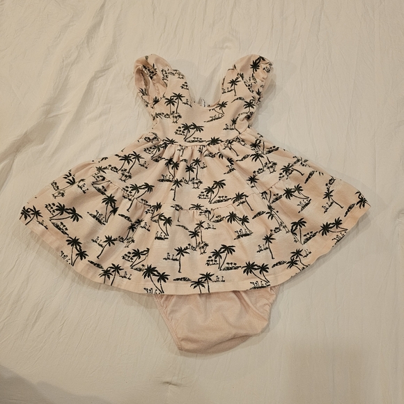 Janie and Jack The Everyday Puff Sleeve Dress Mauve Chalk Palm 18-24 months - Picture 4 of 7